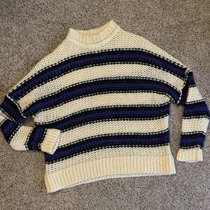 Maje Cream and Navy Striped Turtleneck Sweater